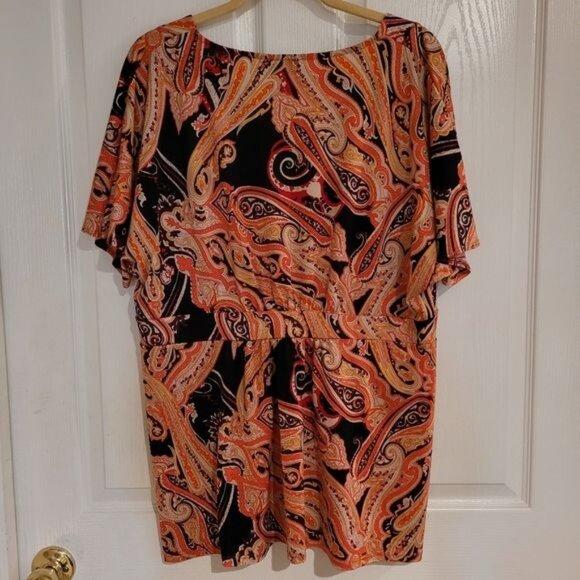 INC Top Blouse Paisley Print 1X Fall Winter Brown Orange 1XL Women's Work Career - Picture 5 of 7